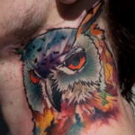 пример рисунка тату сова на шее 15.02.2021 №0024 - owl tattoo on neck - tatufoto.com