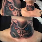 пример рисунка тату сова на шее 15.02.2021 №0031 - owl tattoo on neck - tatufoto.com