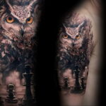 пример рисунка тату сова реализм 15.02.2021 №0121 - owl tattoo realism - tatufoto.com