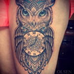 рисунок татуировки сова и часы 15.02.2021 №0006 - owl and clock tattoo- tatufoto.com