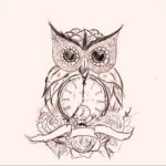 рисунок татуировки сова и часы 15.02.2021 №0019 - owl and clock tattoo- tatufoto.com