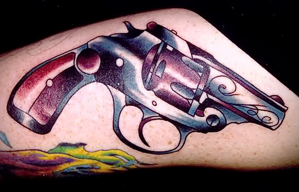 тату револьвер фото пример рисунка 16.02.2021 №0052 - tattoo revolver - tatufoto.com