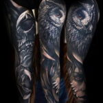 тату рукав с совой пример 15.02.2021 №0022 - owl sleeve tattoo - tatufoto.com