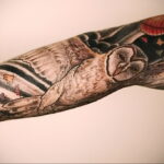 тату рукав с совой пример 15.02.2021 №0024 - owl sleeve tattoo - tatufoto.com