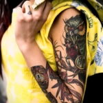 тату рукав с совой пример 15.02.2021 №0037 - owl sleeve tattoo - tatufoto.com