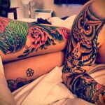 тату рукав с совой пример 15.02.2021 №0038 - owl sleeve tattoo - tatufoto.com