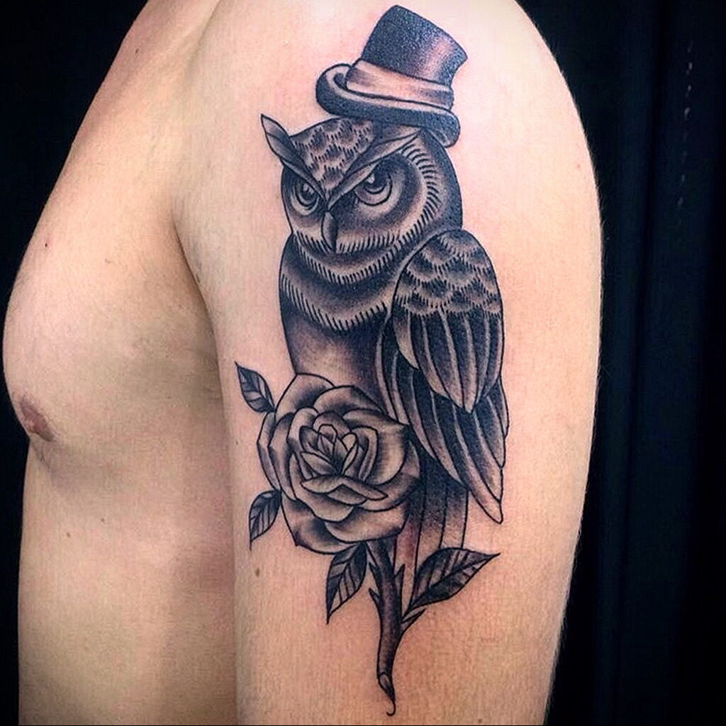 тату с черной совой на фото 15.02.2021 №0040 - black owl tattoo- tatufoto.com