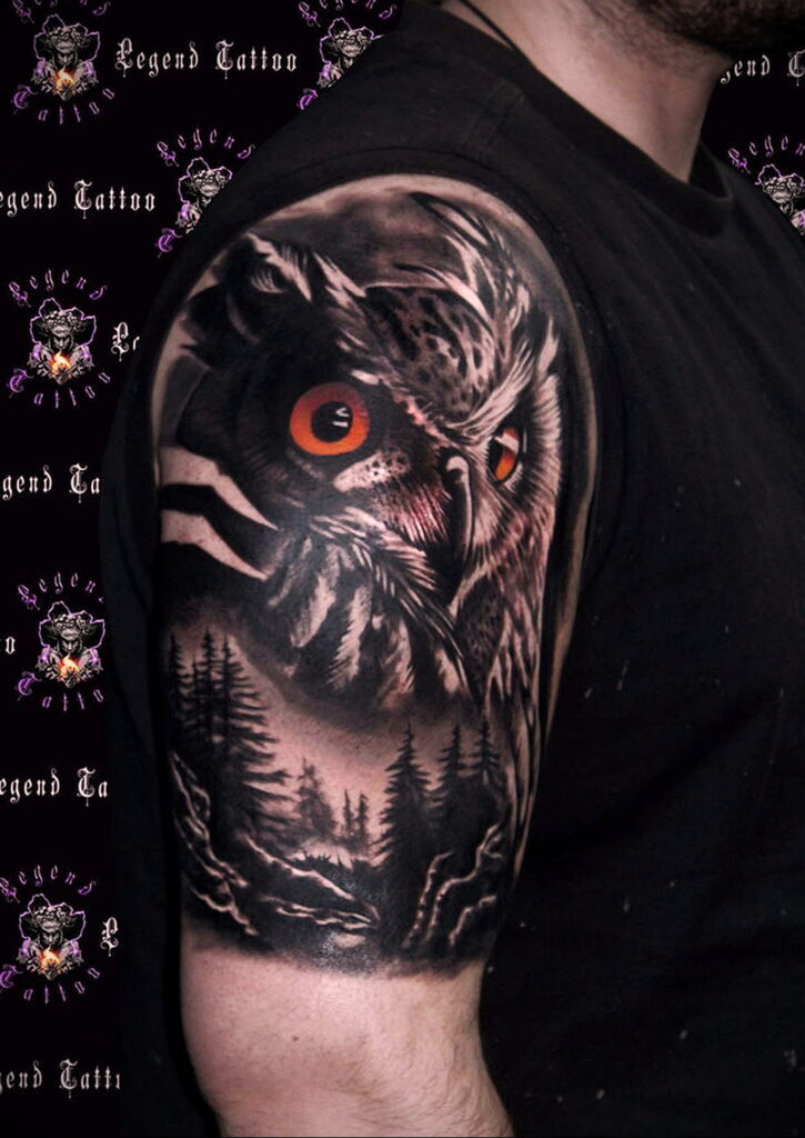 тату с черной совой на фото 15.02.2021 №0088 - black owl tattoo- tatufoto.com