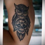 тату сова и череп пример рисунка 15.02.2021 №0053 - owl skull tattoo - tatufoto.com
