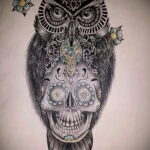 тату сова и череп пример рисунка 15.02.2021 №0057 - owl skull tattoo - tatufoto.com