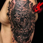 тату сова и череп пример рисунка 15.02.2021 №0062 - owl skull tattoo - tatufoto.com