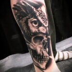 тату сова и череп пример рисунка 15.02.2021 №0065 - owl skull tattoo - tatufoto.com