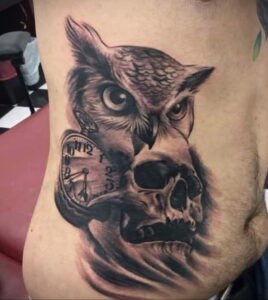 тату сова и череп пример рисунка 15.02.2021 №0078 - owl skull tattoo - tatufoto.com