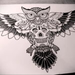 тату сова и череп пример рисунка 15.02.2021 №0082 - owl skull tattoo - tatufoto.com