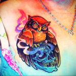 тату сова и череп пример рисунка 15.02.2021 №0089 - owl skull tattoo - tatufoto.com