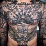 тату сова и череп пример рисунка 15.02.2021 №0093 - owl skull tattoo - tatufoto.com