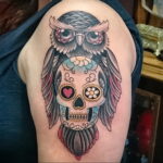 тату сова и череп пример рисунка 15.02.2021 №0127 - owl skull tattoo - tatufoto.com