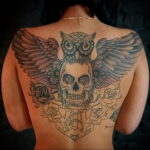 тату сова и череп пример рисунка 15.02.2021 №0143 - owl skull tattoo - tatufoto.com
