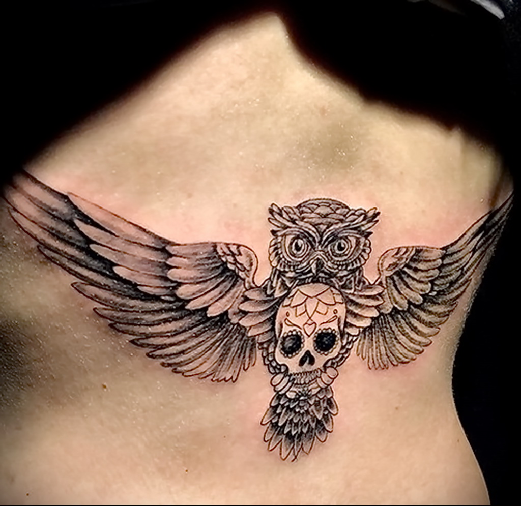 тату сова и череп пример рисунка 15.02.2021 №0145 - owl skull tattoo - tatufoto.com