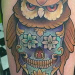 тату сова и череп пример рисунка 15.02.2021 №0158 - owl skull tattoo - tatufoto.com
