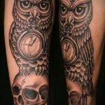 тату сова и череп пример рисунка 15.02.2021 №0162 - owl skull tattoo - tatufoto.com