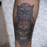 тату сова и череп пример рисунка 15.02.2021 №0190 - owl skull tattoo - tatufoto.com