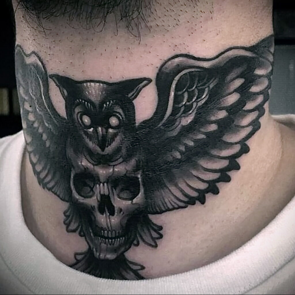 тату сова и череп пример рисунка 15.02.2021 №0192 - owl skull tattoo - tatufoto.com