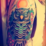 цветной рисунок татуировки с совой 15.02.2021 №0002 - owl tattoo color - tatufoto.com