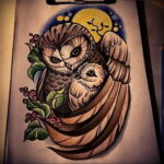 цветной рисунок татуировки с совой 15.02.2021 №0074 - owl tattoo color - tatufoto.com