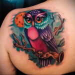 цветной рисунок татуировки с совой 15.02.2021 №0090 - owl tattoo color - tatufoto.com