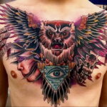 цветной рисунок татуировки с совой 15.02.2021 №0113 - owl tattoo color - tatufoto.com