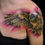цветной рисунок татуировки с совой 15.02.2021 №0166 - owl tattoo color - tatufoto.com