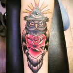 цветной рисунок татуировки с совой 15.02.2021 №0185 - owl tattoo color - tatufoto.com