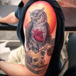 цветной рисунок татуировки с совой 15.02.2021 №0200 - owl tattoo color - tatufoto.com