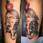 Пример женской тату с яблоком 03.03.2021 №001 - girl with apple tattoo - tatufoto.com