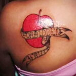 Пример женской тату с яблоком 03.03.2021 №009 - girl with apple tattoo - tatufoto.com
