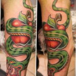 Пример тату с яблоком и змеей 03.03.2021 №003 - snake with apple tattoo - tatufoto.com
