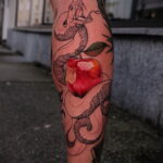 Пример тату с яблоком и змеей 03.03.2021 №004 - snake with apple tattoo - tatufoto.com