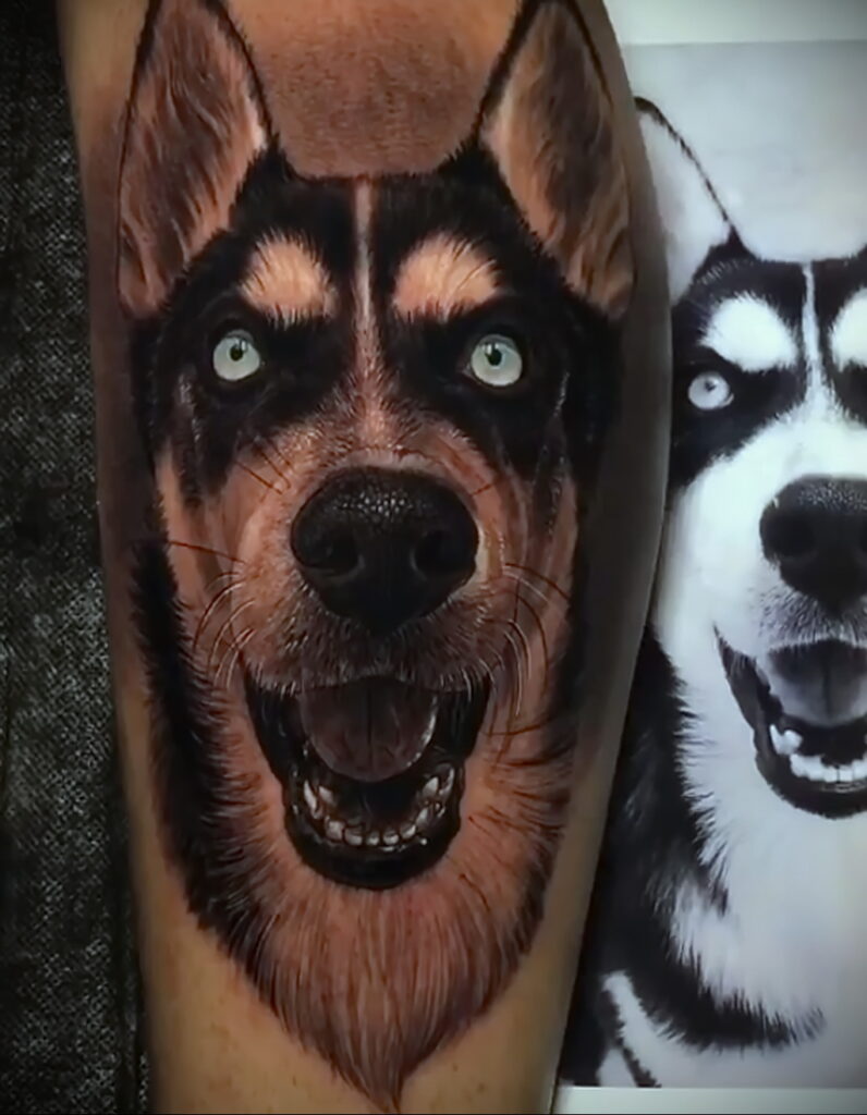 Фото Рисунка тату с собакой породы Хаски 08.03.2021 №282 - husky tattoo - tatufoto.com