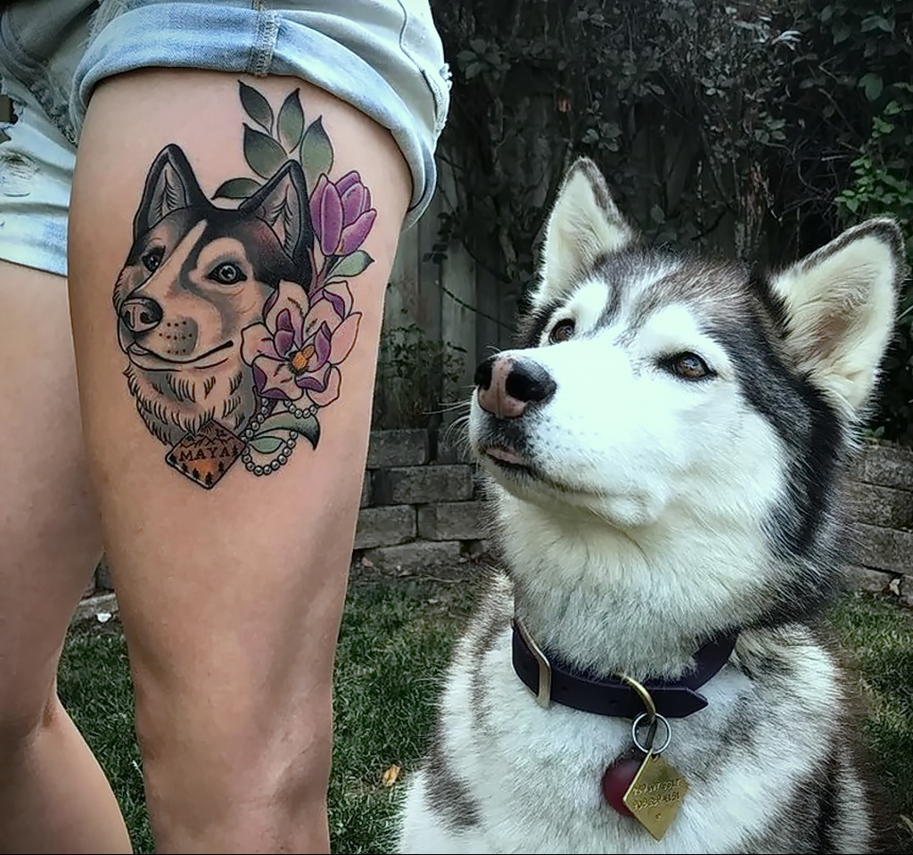 Фото Рисунка тату с собакой породы Хаски 08.03.2021 №305 - husky tattoo - tatufoto.com