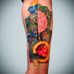 Фото пример рисунка татуировки с яблоком 03.03.2021 №011 - apple tattoo - tatufoto.com