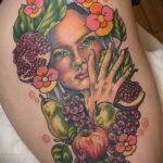 Фото пример рисунка татуировки с яблоком 03.03.2021 №015 - apple tattoo - tatufoto.com