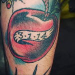 Фото пример рисунка татуировки с яблоком 03.03.2021 №016 - apple tattoo - tatufoto.com