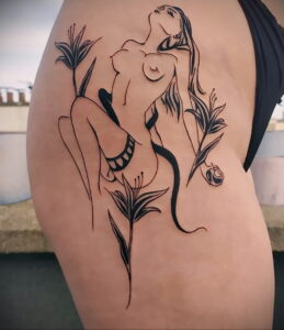 Фото пример рисунка татуировки с яблоком 03.03.2021 №038 - apple tattoo - tatufoto.com