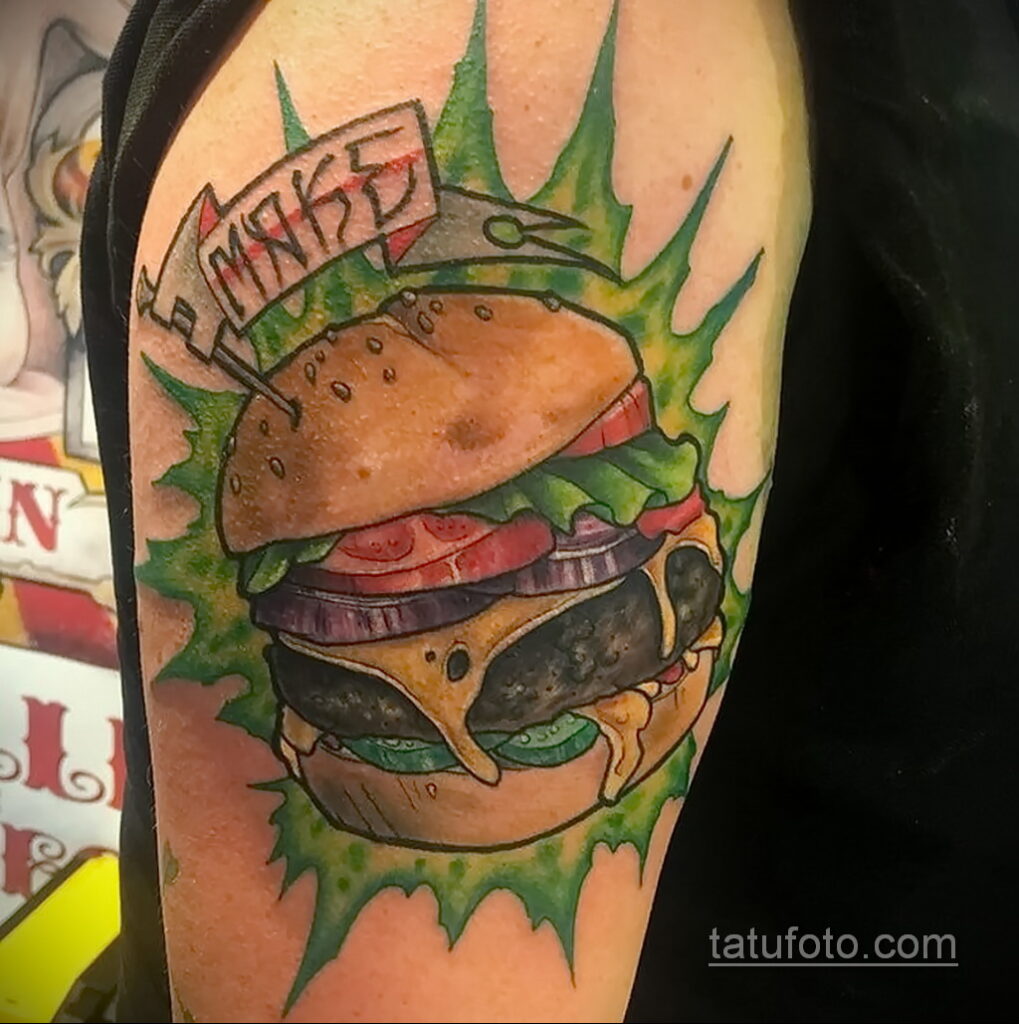 Фото рисунка татуировки с гамбургером 26.03.2021 №039 - burger tattoo - tatufoto.com