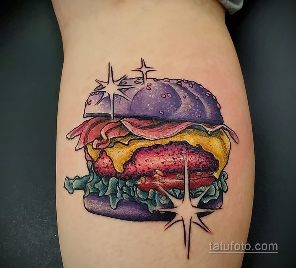 Фото рисунка татуировки с гамбургером 26.03.2021 №042 - burger tattoo - tatufoto.com