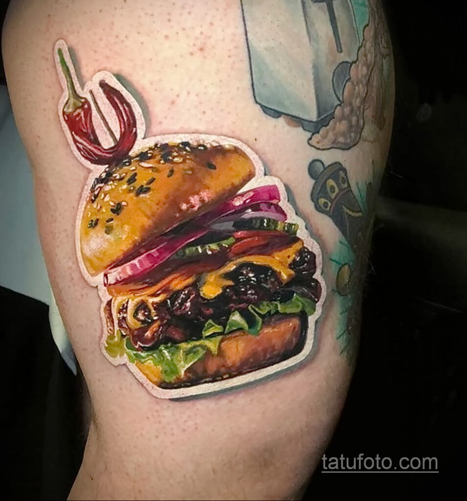 Фото рисунка татуировки с гамбургером 26.03.2021 №291 - burger tattoo - tatufoto.com