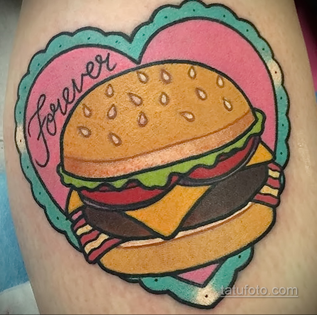 Фото рисунка татуировки с гамбургером 26.03.2021 №293 - burger tattoo - tatufoto.com