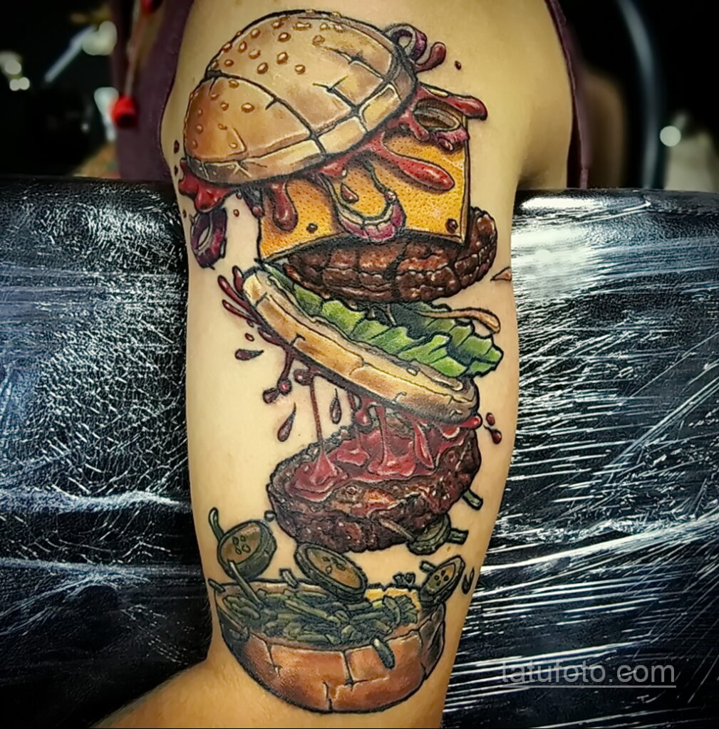Фото рисунка татуировки с гамбургером 26.03.2021 №294 - burger tattoo - tatufoto.com