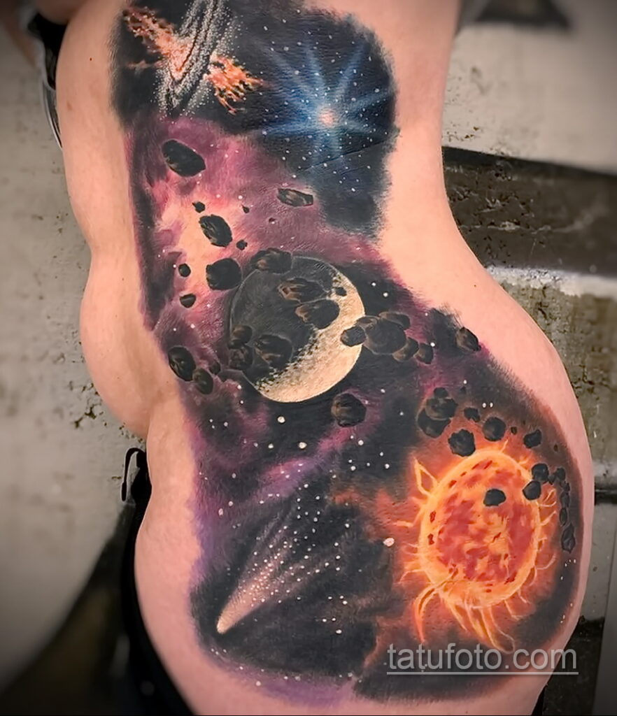 Фото татуировки с кометой (астероидом) 27.03.2021 №051 - comet tattoo - tatufoto.com